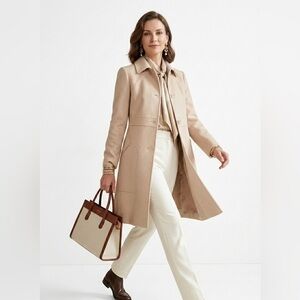 Fleurette Loro Piana Womens Wool Cream Button Front Coat Size 10